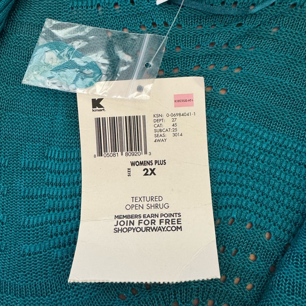 Jaclyn Smith Teal Textured Open Shrug Size 2X New With Tags - Picture 5 of 8
